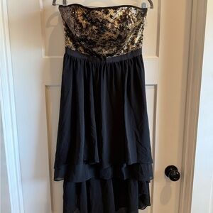 Nine West Black & Gold  Sequin Strapless High-low Cocktail Dress  Size 6